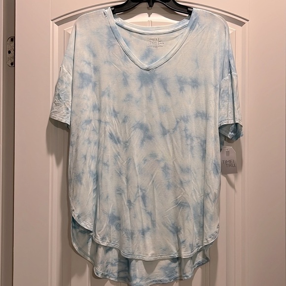 Time & Tru V-Neck Tunic Short Sleeve T-Shirt Blue Cloud - Picture 5 of 7